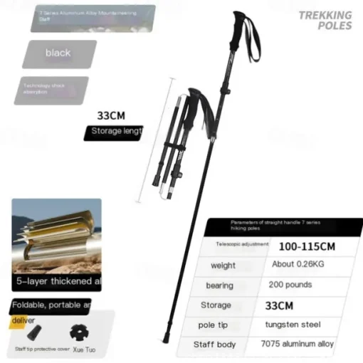 Adjustable Folding Telescopic Hiking Cane, Aluminum Alloy Lock Cane Hiking Outdoor Aluminum Crutches