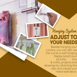 Adjustable Indoor Outdoor Wire Curtain Rod Room Divider Hanging System with 24 Clips Wire Hanging System For Tapestry Clothesline Clothes Hanger Craft Art Decoration on Walls