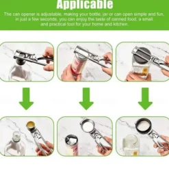 Adjustable Stainless Steel Jar Opener, Gripper Tight Lid Opener for Seniors with Arthritis and Kids, Multifunctional Jam Bottle Opener Tool for Kitchen, Easy Twist Can Opener