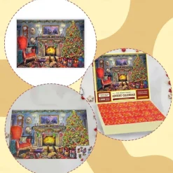 Advent Calendar 2024 Christmas Jigsaw Puzzles Blind Box Christmas by the Fireplace Holiday Puzzles for Adults Kids, 24 Parts 1008 Pieces Jigsaw Puzzles Gift for Countdown to Christmas