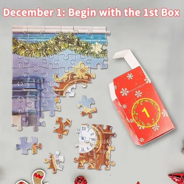 Advent Calendar 2025 Jigsaw Puzzles - 24 Boxes 1008 Pieces Puzzles Countdown to Christmas, Christmas Gifts Stocking Stuffers, Christmas Decorations Christmas Puzzle for Adults Kids, Xmas Gift