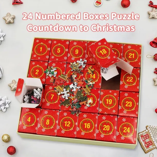 Advent Calendar 2025 Jigsaw Puzzles - 24 Boxes 1008 Pieces Puzzles Countdown to Christmas, Christmas Gifts Stocking Stuffers, Christmas Decorations Christmas Puzzle for Adults Kids, Xmas Gift