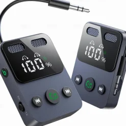 Airplane Bluetooth Transmitter Receiver for 2 AirPods or Headphones, HD Display Low Latency Bluetooth Wireless Transmitter, 3.5mm Aux Audio Jack Adapter for Airplane/TV/Car/Home Stereo