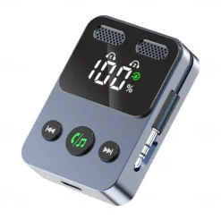 Airplane Bluetooth Transmitter Receiver for 2 AirPods or Headphones, HD Display Low Latency Bluetooth Wireless Transmitter, 3.5mm Aux Audio Jack Adapter for Airplane/TV/Car/Home Stereo