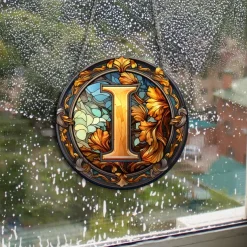 Alphabet Stained Window Hanging Suncatcher For Windows Panels Sun Catcher Autumn Ornament Decoration Alphabet Memorial Gift For Friend, Christmas Xmas Gift