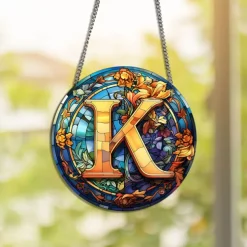 Alphabet Stained Window Hanging Suncatcher For Windows Panels Sun Catcher Autumn Ornament Decoration Alphabet Memorial Gift For Friend, Christmas Xmas Gift