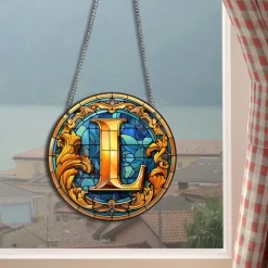 Alphabet Stained Window Hanging Suncatcher For Windows Panels Sun Catcher Autumn Ornament Decoration Alphabet Memorial Gift For Friend, Christmas Xmas Gift