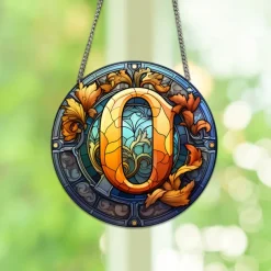 Alphabet Stained Window Hanging Suncatcher For Windows Panels Sun Catcher Autumn Ornament Decoration Alphabet Memorial Gift For Friend, Christmas Xmas Gift