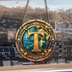 Alphabet Stained Window Hanging Suncatcher For Windows Panels Sun Catcher Autumn Ornament Decoration Alphabet Memorial Gift For Friend, Christmas Xmas Gift