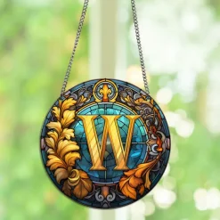 Alphabet Stained Window Hanging Suncatcher For Windows Panels Sun Catcher Autumn Ornament Decoration Alphabet Memorial Gift For Friend, Christmas Xmas Gift