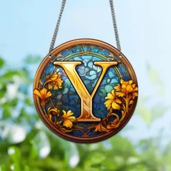 Alphabet Stained Window Hanging Suncatcher For Windows Panels Sun Catcher Autumn Ornament Decoration Alphabet Memorial Gift For Friend, Christmas Xmas Gift