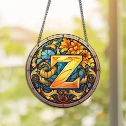 Alphabet Stained Window Hanging Suncatcher For Windows Panels Sun Catcher Autumn Ornament Decoration Alphabet Memorial Gift For Friend, Christmas Xmas Gift