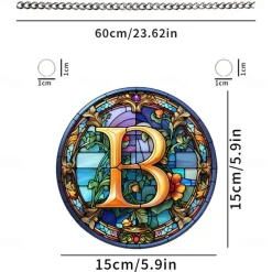 Alphabet Stained Window Hanging Suncatcher For Windows Panels Sun Catcher Autumn Ornament Decoration Alphabet Memorial Gift For Friend, Christmas Xmas Gift