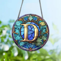 Alphabet Stained Window Hanging Suncatcher For Windows Panels Sun Catcher Autumn Ornament Decoration Alphabet Memorial Gift For Friend, Christmas Xmas Gift