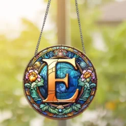 Alphabet Stained Window Hanging Suncatcher For Windows Panels Sun Catcher Autumn Ornament Decoration Alphabet Memorial Gift For Friend, Christmas Xmas Gift