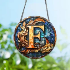 Alphabet Stained Window Hanging Suncatcher For Windows Panels Sun Catcher Autumn Ornament Decoration Alphabet Memorial Gift For Friend, Christmas Xmas Gift