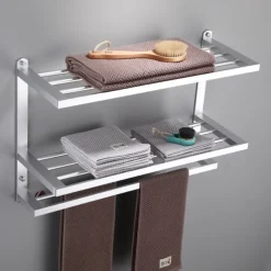 Aluminum Towel Rack for Bathroom,3-Layer Wall Mounted Towel Bar Towel Rail Towel Holder Bathroom Hardware Storage 60cm(Black/Silver/Gun Grey)