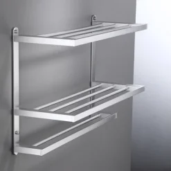 Aluminum Towel Rack for Bathroom,3-Layer Wall Mounted Towel Bar Towel Rail Towel Holder Bathroom Hardware Storage 60cm(Black/Silver/Gun Grey)
