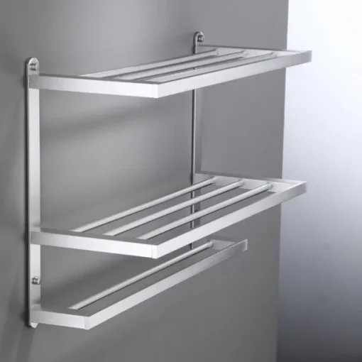 Aluminum Towel Rack for Bathroom,3-Layer Wall Mounted Towel Bar Towel Rail Towel Holder Bathroom Hardware Storage 60cm(Black/Silver/Gun Grey)