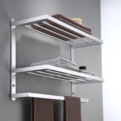 Aluminum Towel Rack for Bathroom,3-Layer Wall Mounted Towel Bar Towel Rail Towel Holder Bathroom Hardware Storage 60cm(Black/Silver/Gun Grey)