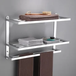 Aluminum Towel Rack for Bathroom,3-Layer Wall Mounted Towel Bar Towel Rail Towel Holder Bathroom Hardware Storage 60cm(Black/Silver/Gun Grey)