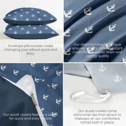 Anchor Duvet Cover Set, Nautical Theme Bedding, Soft Microfiber, Includes Duvet Cover & Pillowcases, Fade-Resistant, Zipper Closure, Machine Washable, Available in Queen, King, and Twin Size