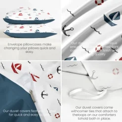 Anchor Duvet Cover Set, Nautical Theme Bedding, Soft Microfiber, Includes Duvet Cover & Pillowcases, Fade-Resistant, Zipper Closure, Machine Washable, Available in Queen, King, and Twin Size