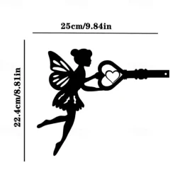 Angel On Branch Steel Silhouette Metal Wall Art Home Garden Yard Patio Outdoor Statue Stake Decoration Perfect For Birthdays, Housewarming Gifts