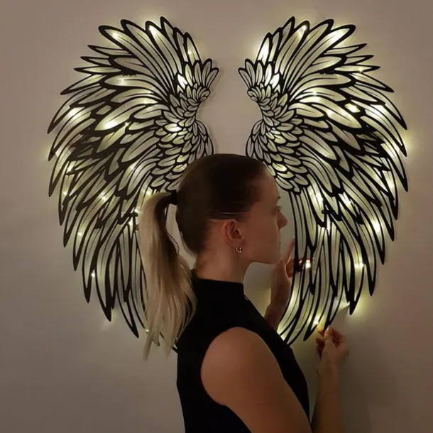 Angel Wings Wall Art Decor with Lights, Metal 3D Angel Wings Wall Sculpture Art Indoor Outdoor Wall Hanging for Home Bedroom Living Room Garden Office
