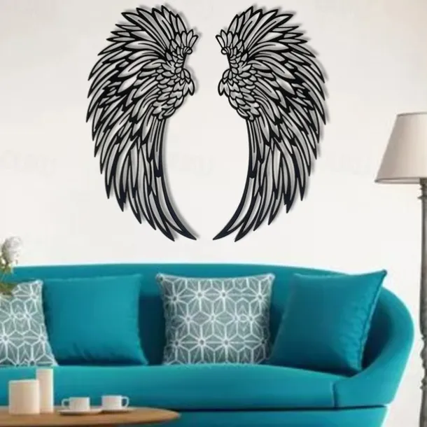 Angel Wings Wall Art Decor with Lights, Metal 3D Angel Wings Wall Sculpture Art Indoor Outdoor Wall Hanging for Home Bedroom Living Room Garden Office