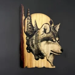 Animal Carving Handcraft Wall Hanging Sculpture, Wood Raccoon Bear Deer Hand Painted Decoration, For Home Living Room
