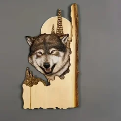 Animal Carving Handcraft Wall Hanging Sculpture, Wood Raccoon Bear Deer Hand Painted Decoration, For Home Living Room