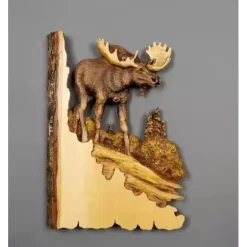 Animal Carving Handcraft Wall Hanging Sculpture, Wood Raccoon Bear Deer Hand Painted Decoration, For Home Living Room