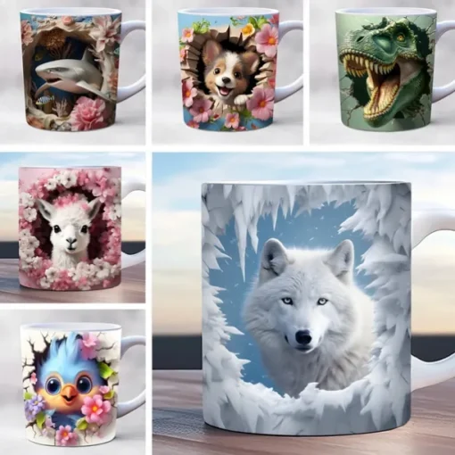Animal Coffee Cup 3D illusion Coffee Mugs, Animal Gift Cup Travel Mug Funny Drinking Cup Desk Decor,11.2oz Ceramic Mug Tea Mug, Birthday Christmas Gifts for Animal Lovniner