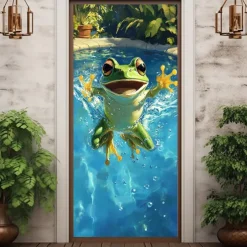 Animal Door Decorations Door Covers Summer Vibe Frog Door Tapestry Door Curtain Decoration Backdrop Indoor/Outdoor Door Banner for Front Door Farmhouse