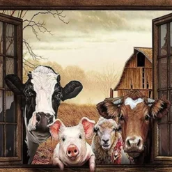 Animal Wall Art Canvas Farm Cows Canvas Prints and Posters for Home Decor Without Frame