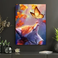Animal Wall Art Canvas Fox Kisses Butterfly Prints and Posters Abstract Portrait Pictures Decorative Fabric Painting For Living Room Pictures No Frame
