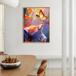 Animal Wall Art Canvas Fox Kisses Butterfly Prints and Posters Abstract Portrait Pictures Decorative Fabric Painting For Living Room Pictures No Frame