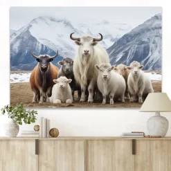 Animals Wall Art Canvas Sheep Under the Snowy Mountains Prints and Posters Pictures Decorative Fabric Painting For Living Room Pictures No Frame