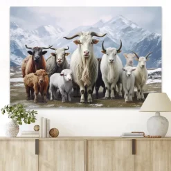 Animals Wall Art Canvas Sheep Under the Snowy Mountains Prints and Posters Pictures Decorative Fabric Painting For Living Room Pictures No Frame