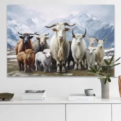 Animals Wall Art Canvas Sheep Under the Snowy Mountains Prints and Posters Pictures Decorative Fabric Painting For Living Room Pictures No Frame