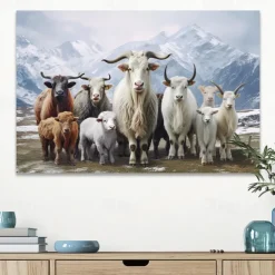 Animals Wall Art Canvas Sheep Under the Snowy Mountains Prints and Posters Pictures Decorative Fabric Painting For Living Room Pictures No Frame