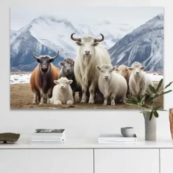 Animals Wall Art Canvas Sheep Under the Snowy Mountains Prints and Posters Pictures Decorative Fabric Painting For Living Room Pictures No Frame