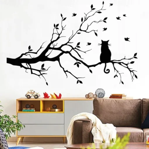 Animals Wall Stickers The Cat on The Branch Wall Stickers Decorative Wall Stickers PVC Home Decoration Wall Decal Wall / Window Decoration 1pc 58X38cm Wall Stickers for bedroom living room