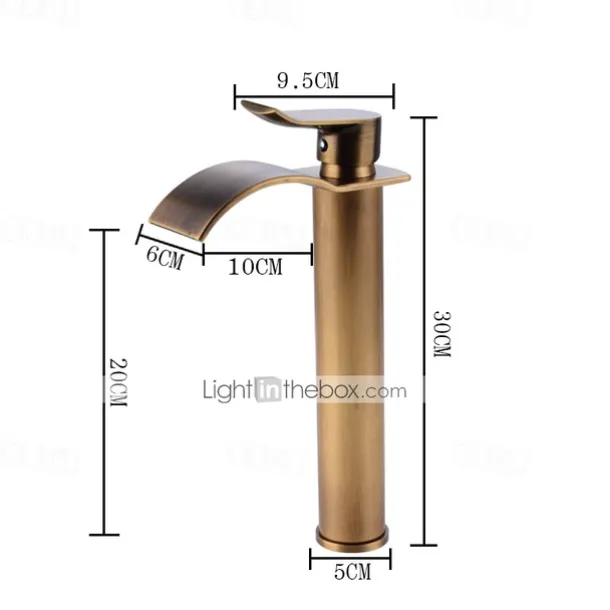 Antique Copper Bathroom Sink Faucet,Golden Waterfall Single Handle One Hole Bath Taps with Hot and Cold Water Switch
