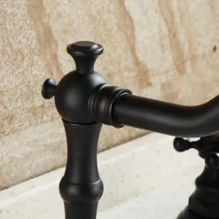 Antique Copper Bathroom Sink Faucet,Widespread Oil-rubbed Bronze Centerset Two Handles Three Holes Bath Taps with Hot and Cold Switch