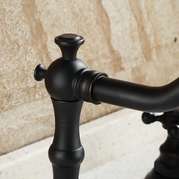 Antique Copper Bathroom Sink Faucet,Widespread Oil-rubbed Bronze Centerset Two Handles Three Holes Bath Taps with Hot and Cold Switch