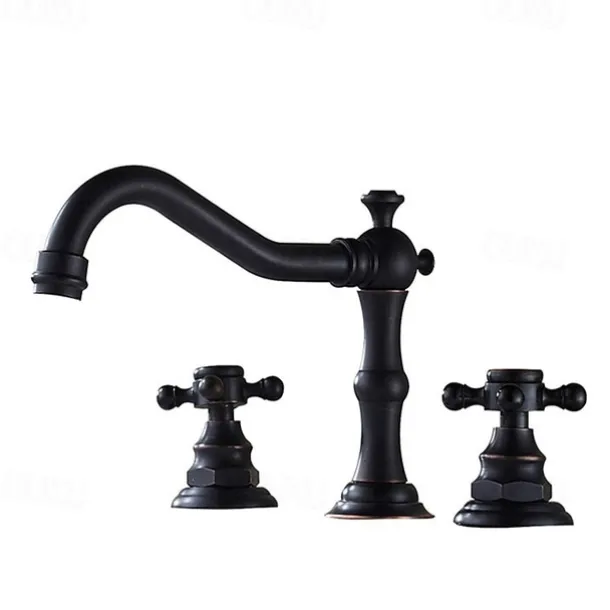 Antique Copper Bathroom Sink Faucet,Widespread Black Widespread Two Handles Three Holes Bath Taps with Hot and Cold Switch
