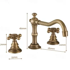 Antique Copper Bathroom Sink Faucet,Widespread Black Widespread Two Handles Three Holes Bath Taps with Hot and Cold Switch