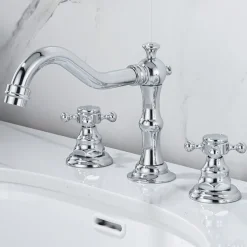 Antique Copper Bathroom Sink Faucet,Widespread Black Widespread Two Handles Three Holes Bath Taps with Hot and Cold Switch